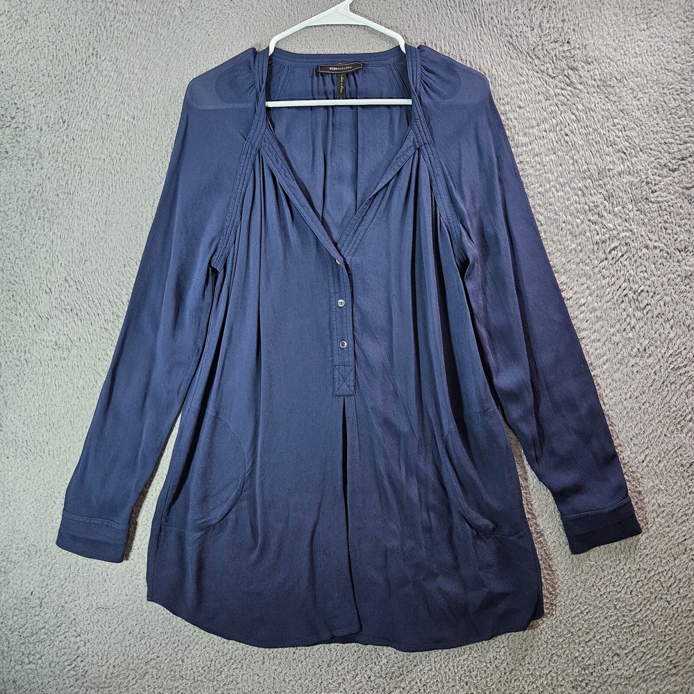 BCBG‎ Maxazria Tunic Top Blouse Women Small Lightwiehgt Long Sleeve Navy